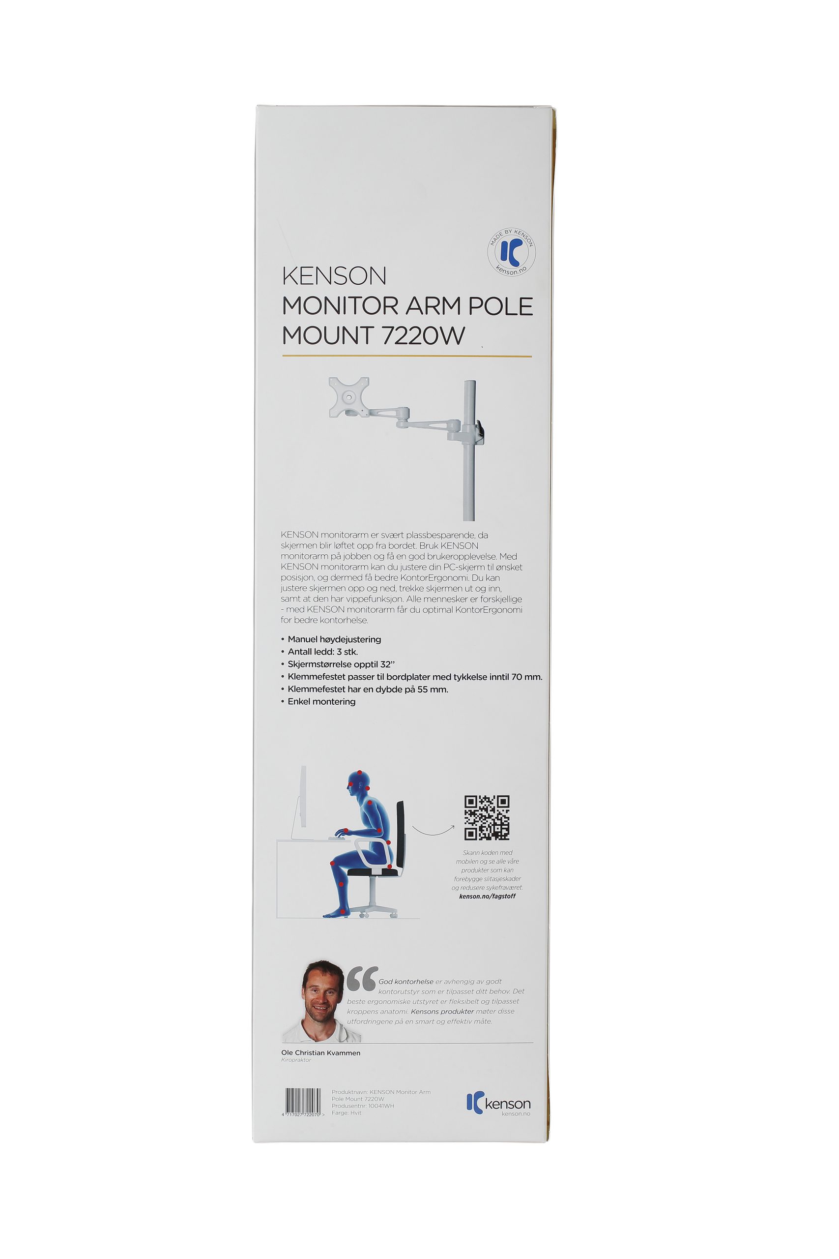 Kenson monitor arm pole mount 7220w white - Bilde 5